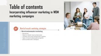 Incorporating Influencer Marketing In WOM Marketing Campaigns Table Of Contents MKT SS V