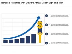 Increase revenue with upward arrow dollar sign and man