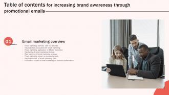 Increasing Brand Awareness Through Promotional Emails Table Of Contents
