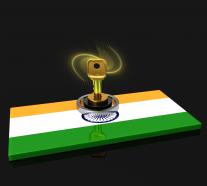 Indian flag with lock shows security concept stock photo