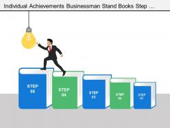 Individual achievements businessman stand books step stairs light bulb