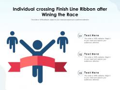 Individual crossing finish line ribbon after wining the race