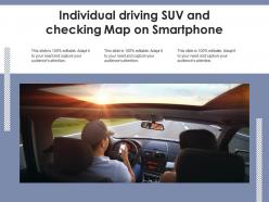 Individual driving suv and checking map on smartphone