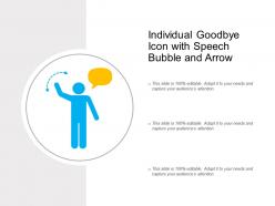 Individual goodbye icon with speech bubble and arrow