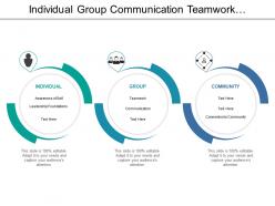 Individual group communication teamwork leadership model with icons