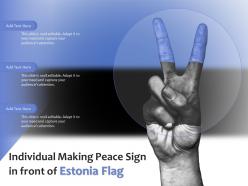 Individual making peace sign in front of estonia flag