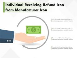 Individual receiving refund icon from manufacturer icon