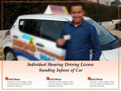Individual showing driving license standing infront of car