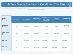 Indoor sports equipment condition checklist m1870 ppt powerpoint presentation icon graphics