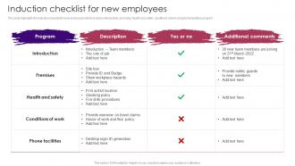 Induction Checklist For New Employees Staff Induction Training Guide