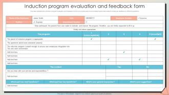 Induction Program Evaluation And Feedback Form New Employee Induction Programme