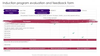 Induction Program Evaluation And Feedback Form Staff Induction Training Guide