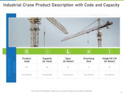 Industrial crane product description with code and capacity