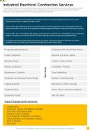 Industrial Electrical Contractors Services One Pager Sample Example Document