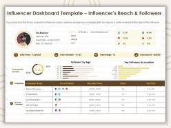Influencer dashboard template influencers reach and followers ppt presentation outline