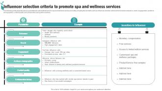 Influencer Selection Criteria To Promote Spa Advertising Plan To Promote And Sell Business Strategy SS V