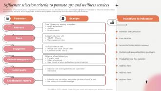 Influencer Selection Criteria To Promote Spa And Marketing Strategies For Spa Business Strategy SS V