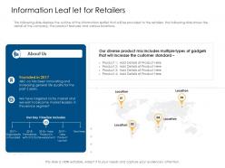 Information leaf let for retailers offline and online trade advertisement strategies ppt slides show