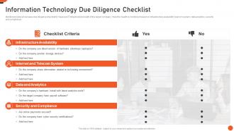 Information Technology Due Diligence Checklist M And A Playbook