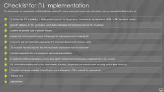 Information Technology Infrastructure Library Itil It Checklist For Itil Implementation