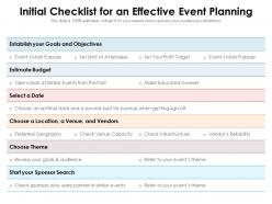 Initial checklist for an effective event planning