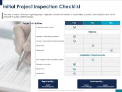 Initial project inspection checklist actions powerpoint presentation icons