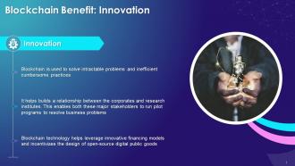 Innovation Benefits Of Blockchain Technology Training Ppt