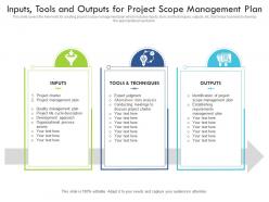 Inputs tools and outputs for project scope management plan