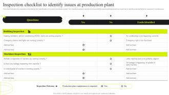 Inspection Checklist To Identify Issues At Production Service Plan For Manufacturing Plant