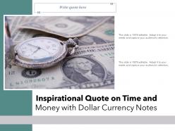Inspirational quote on time and money with dollar currency notes