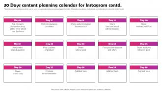 Instagram Marketing To Build Audience 30 Days Content Planning Calendar For Instagram MKT SS V Downloadable Image