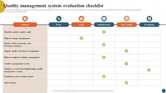Integrating Quality Management Quality Management System Evaluation Checklist Strategy SS V