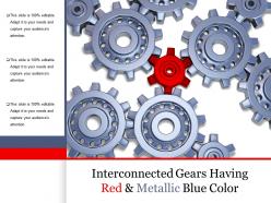 Interconnected gears having red and metallic blue color