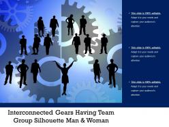 Interconnected gears having team group silhouette man and woman