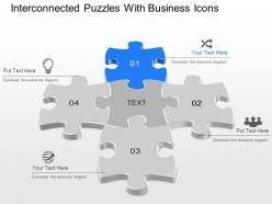 Interconnected puzzles with business icons powerpoint template slide