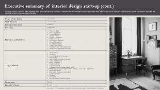 Interior Design Business Plan Executive Summary Of Interior Design Start Up BP SS Unique Impactful