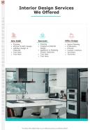 Interior Design Services We Offered Interior Design Project One Pager Sample Example Document