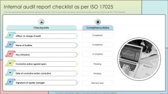 Internal Audit Report Checklist As Per Iso 17025