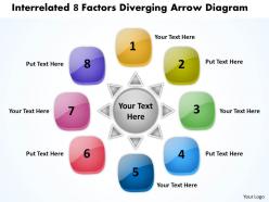 Interrelated 8 factors diverging arrow diagram cycle chart powerpoint templates