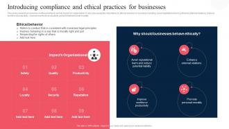 Introducing Compliance And Ethical Practices Corporate Regulatory Compliance Strategy SS V