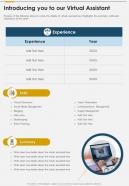 Introducing You To Our Virtual Assistant One Pager Sample Example Document