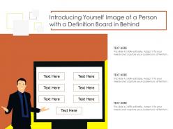 Introducing yourself image of a person with a definition board in behind