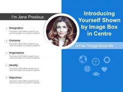 Introducing yourself shown by image box in centre