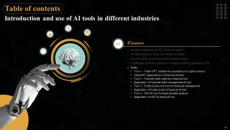 Introduction And Use Of AI Tools In Different Industries Powerpoint Presentation Slides AI CD Visual Customizable