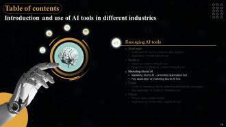 Introduction And Use Of AI Tools In Different Industries Powerpoint Presentation Slides AI CD Idea Researched