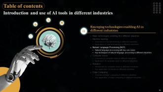 Introduction And Use Of AI Tools In Different Industries Powerpoint Presentation Slides AI CD Professional Researched