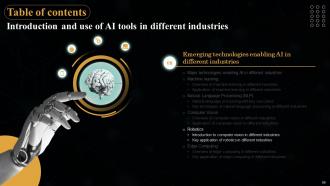 Introduction And Use Of AI Tools In Different Industries Powerpoint Presentation Slides AI CD Informative Researched