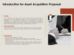 Introduction for asset acquisition proposal ppt powerpoint presentation summary guidelines
