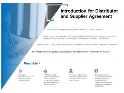 Introduction for distributor and supplier agreement ppt icon model