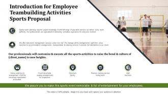 Introduction for employee teambuilding activities sports proposal ppt slides summary